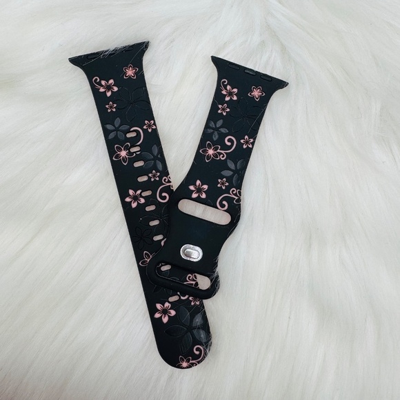 New Black & Pink Floral Design Apple Watch Bands  38mm 40mm 41mm - Picture 5 of 8